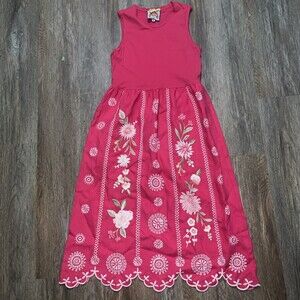 Johnny Was Mixed Media Tank Dress In Floral Pink Cotton Tank Linen Skirt Sz S